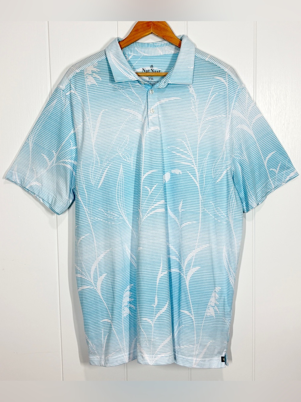 Nat Nast Luxury Originals Men’s Floral Striped Polo Shirt Size 2XL Blue White